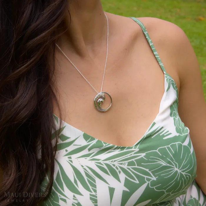 Maui Divers Jewelry Necklaces 24 Adjustable Nalu Necklace in Sterling Silver 30mm