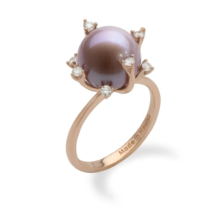 Maui Divers Jewelry Rings Protea Lilac Freshwater Pearl Ring in Rose Gold with Diamonds 1011mm Maui Divers Jewelry Rings Protea Lilac Freshwater Pearl Ring in Rose Gold with Diamonds 1011mm