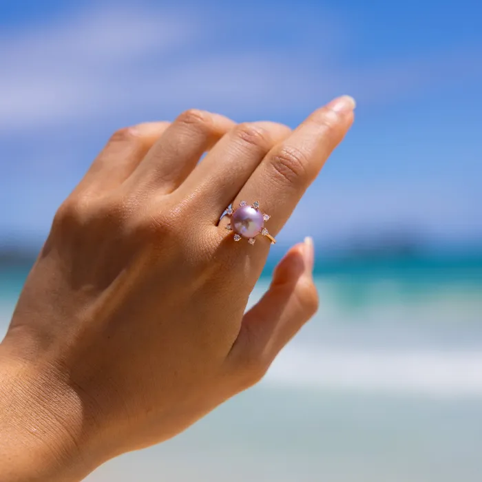 Maui Divers Jewelry Rings Protea Lilac Freshwater Pearl Ring in Rose Gold with Diamonds 1011mm