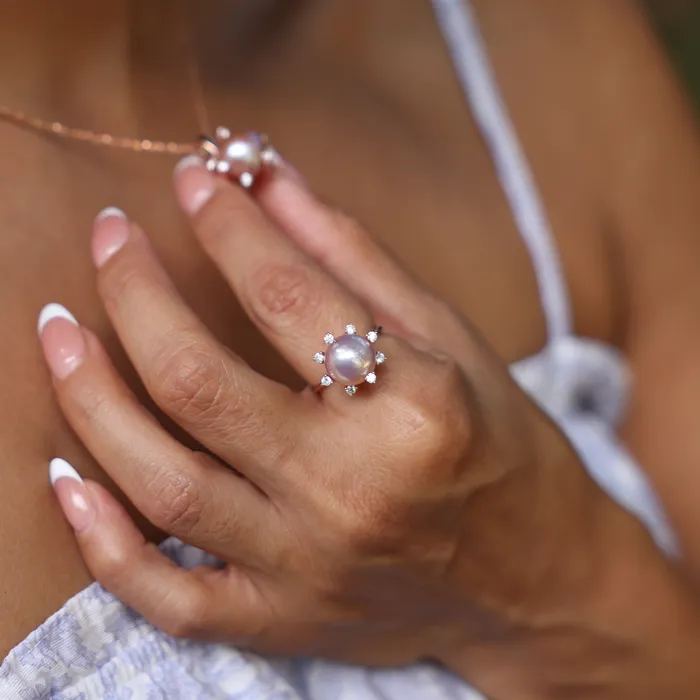 Maui Divers Jewelry Rings Protea Lilac Freshwater Pearl Ring in Rose Gold with Diamonds 1011mm