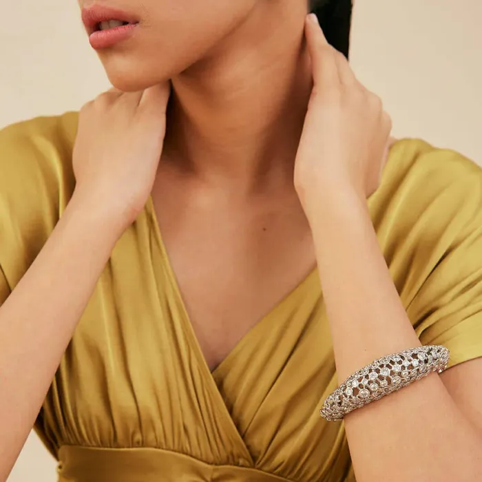 Modern Maharani Silver Oval Hinge Bangle Isharya Modern Indian Jewelry Rings
