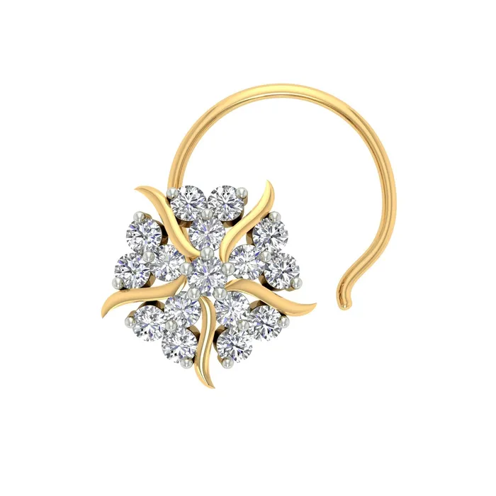 Necklaces Gold Palace 18k Yellow Gold Round Brilliant Cut Captivating Diamond Nose Pin with Wire of 009 Carat
