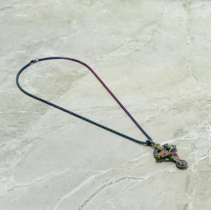 Necklaces Kalifano Aurora Borealis Dragon Cross Steel Hearts Necklace