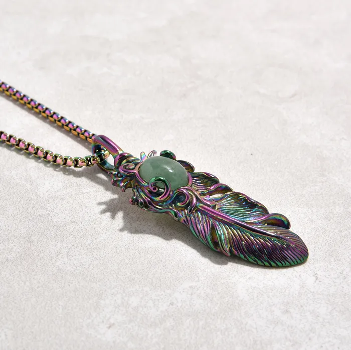 Necklaces Kalifano Aurora Borealis Feather Steel Hearts Necklace