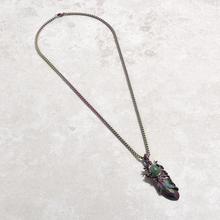 Necklaces Kalifano Aurora Borealis Feather Steel Hearts Necklace