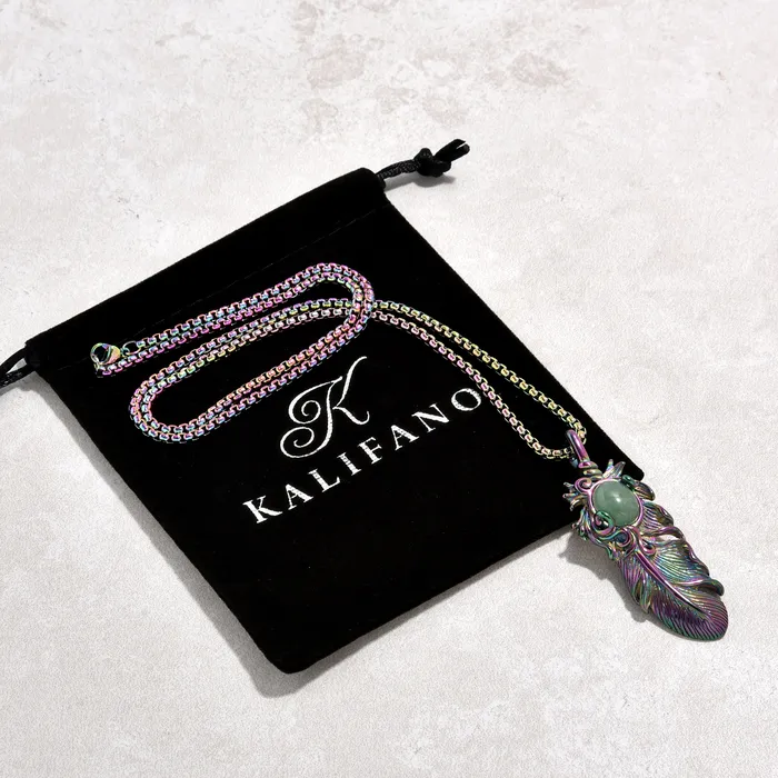 Necklaces Kalifano Aurora Borealis Feather Steel Hearts Necklace