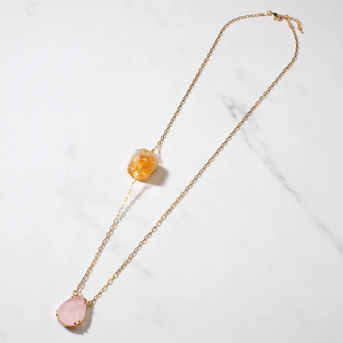 Necklaces KALIFANO Rose Quartz Citrine Drop Necklace