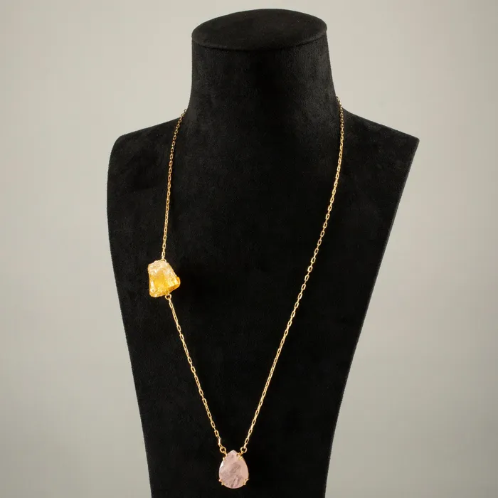 Necklaces KALIFANO Rose Quartz Citrine Drop Necklace