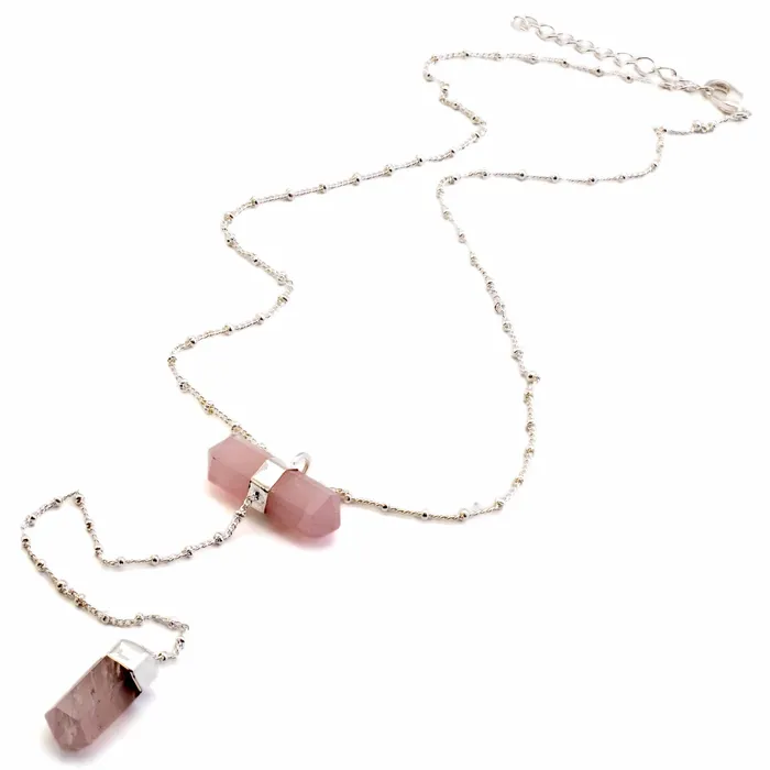 Necklaces Kalifano Rose Quartz Double Point Necklace