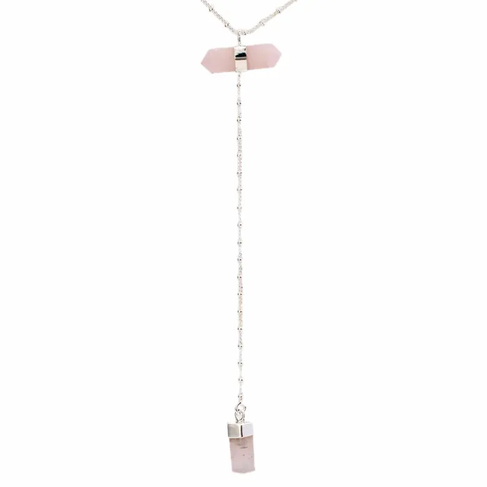 Necklaces Kalifano Rose Quartz Double Point Necklace
