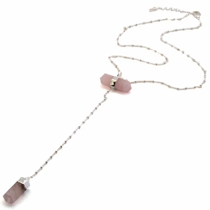 Necklaces Kalifano Rose Quartz Double Point Necklace