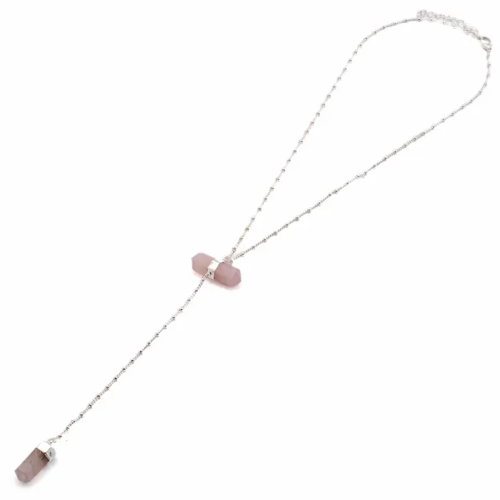 Necklaces Kalifano Rose Quartz Double Point Necklace