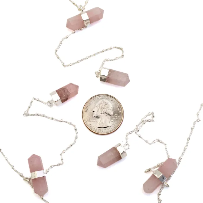 Necklaces Kalifano Rose Quartz Double Point Necklace