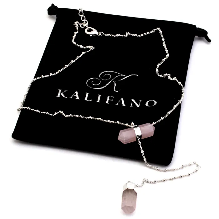 Necklaces Kalifano Rose Quartz Double Point Necklace