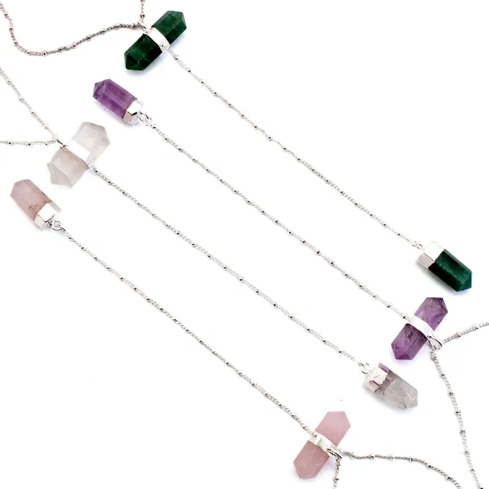 Necklaces Kalifano Rose Quartz Double Point Necklace