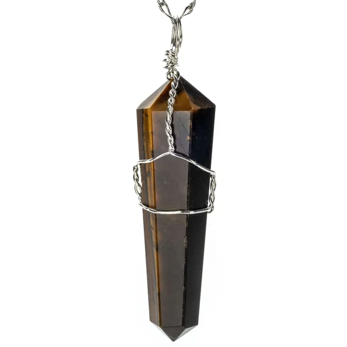 Necklaces Kalifano Tiger Eye Point Healing Stone Pendant on Necklace