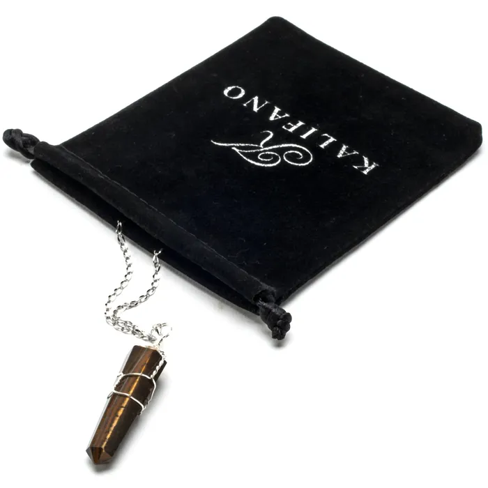Necklaces Kalifano Tiger Eye Point Healing Stone Pendant on Necklace