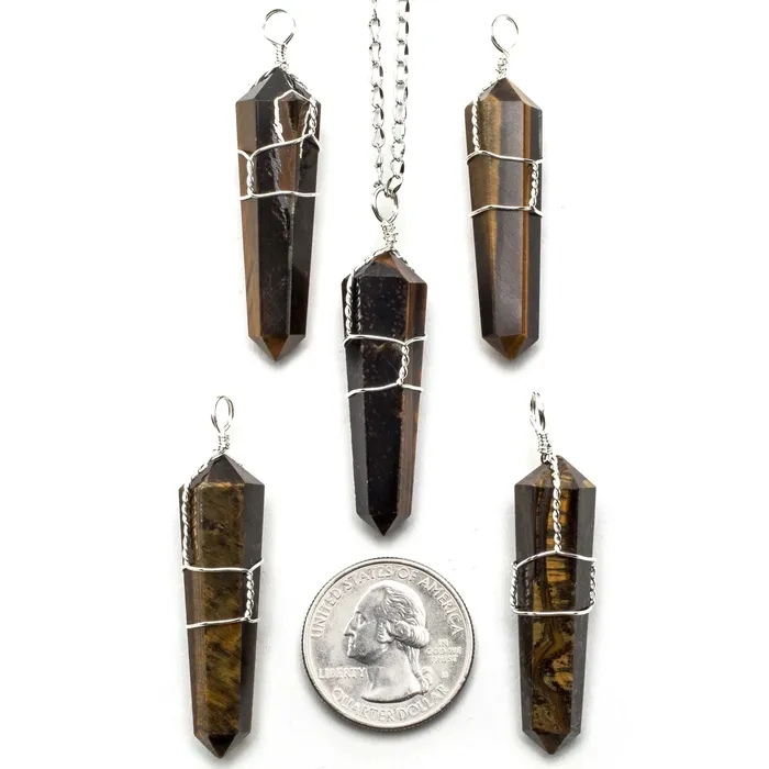 Necklaces Kalifano Tiger Eye Point Healing Stone Pendant on Necklace