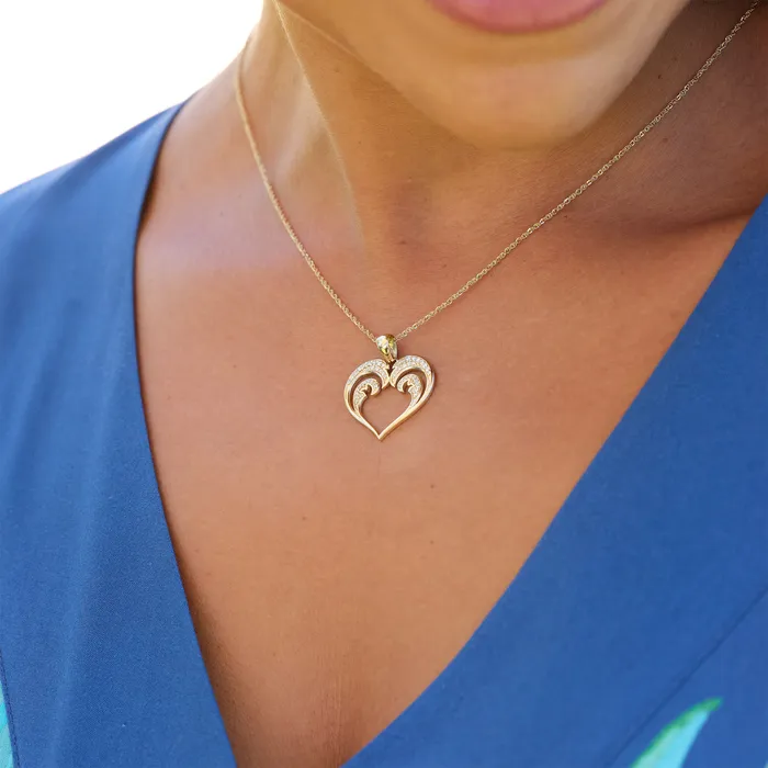 Necklaces Maui Divers Jewelry Nalu Heart Pendant in Gold with Diamonds 20mm