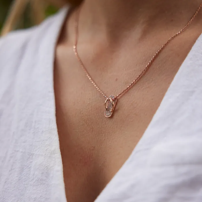Necklaces Maui Divers Jewelry Slipper Pendant in Rose Gold with Diamonds 18mm