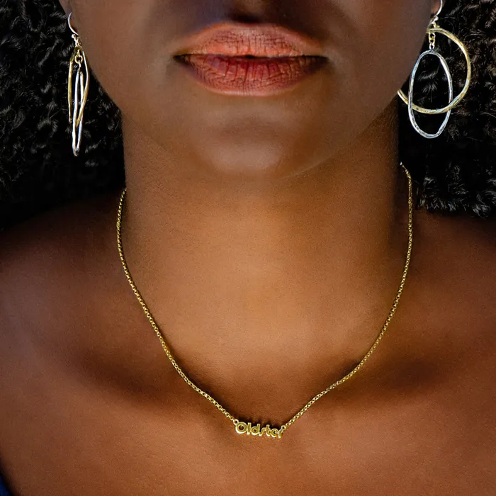 Necklaces Oldster Nameplate Necklace Waxing Poetic