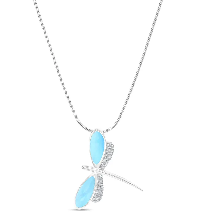 Necklaces Silver Sterling Silver Rhodium Cubic Zirconia Larimar Dragonfly 22 Round Snake Adjustable Necklace Necklaces Silver Sterling Silver Rhodium Cubic Zirconia Larimar Dragonfly 22 Round Snake Adjustable Necklace