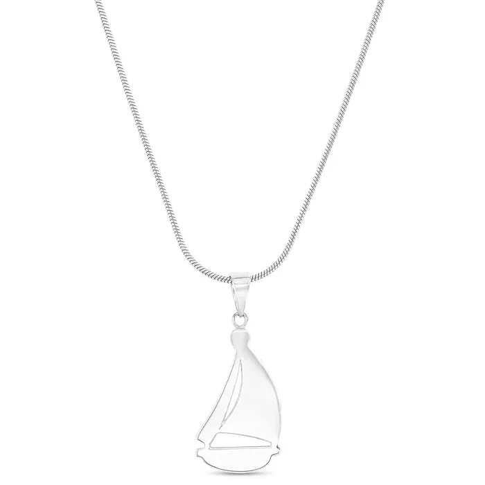 Necklaces Silver Sterling Silver Rhodium Larimar Sail Boat 22 Round Snake Adjustable Necklace