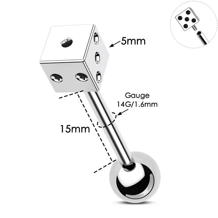 OUFER BODY JEWELRY 14G Internally Threaded Dice Shape Tongue Barbell Ring Rings OUFER BODY JEWELRY 14G Internally Threaded Dice Shape Tongue Barbell Ring Rings