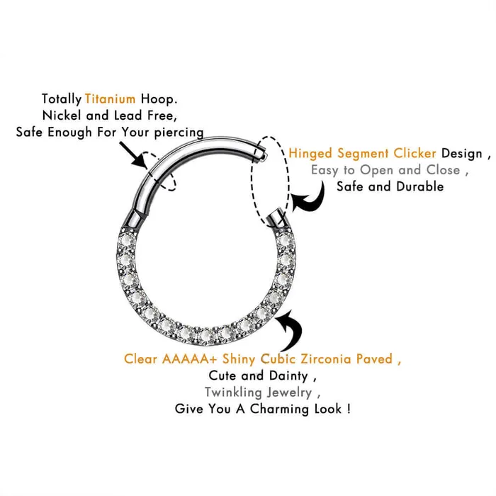 OUFER BODY JEWELRY 16G Crystal CZ Titanium Hinged Segment Septum Ring Rings OUFER BODY JEWELRY 16G Crystal CZ Titanium Hinged Segment Septum Ring Rings