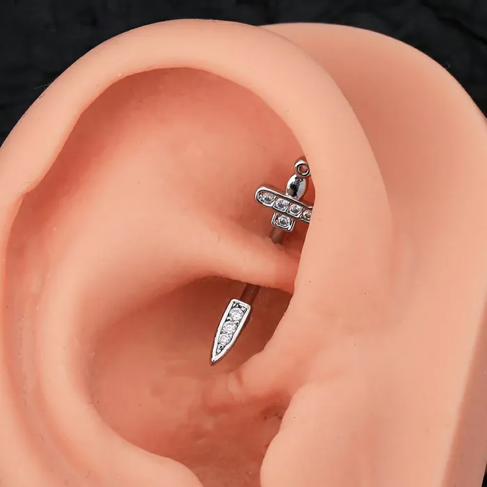 OUFER BODY JEWELRY 16G SwordDagger CZ Curved Rook Earring Eyebrow Ring Rings OUFER BODY JEWELRY 16G SwordDagger CZ Curved Rook Earring Eyebrow Ring Rings
