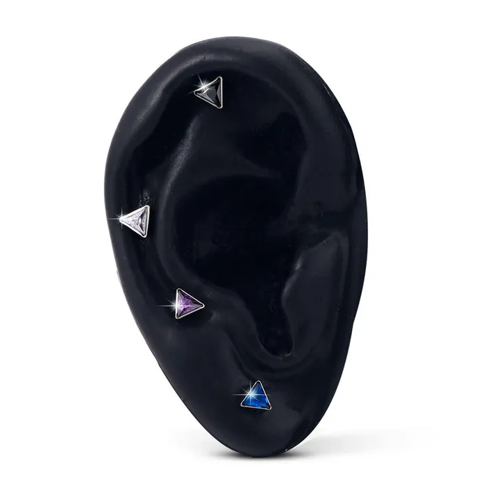 OUFER BODY JEWELRY 16G Titanium Internally Threaded Crystal CZ Triangle Cartilage Stud Collection Earrings OUFER BODY JEWELRY 16G Titanium Internally Threaded Crystal CZ Triangle Cartilage Stud Collection Earrings