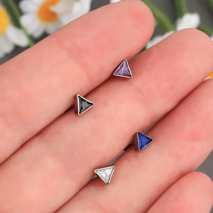 OUFER BODY JEWELRY 16G Titanium Internally Threaded Crystal CZ Triangle Cartilage Stud Collection Earrings OUFER BODY JEWELRY 16G Titanium Internally Threaded Crystal CZ Triangle Cartilage Stud Collection Earrings