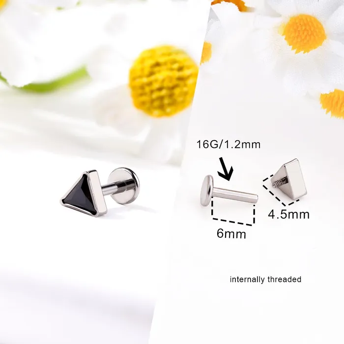 OUFER BODY JEWELRY 16G Titanium Internally Threaded Crystal CZ Triangle Cartilage Stud Collection Earrings OUFER BODY JEWELRY 16G Titanium Internally Threaded Crystal CZ Triangle Cartilage Stud Collection Earrings
