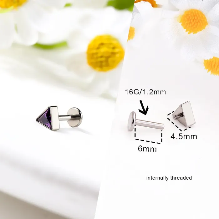 OUFER BODY JEWELRY 16G Titanium Internally Threaded Crystal CZ Triangle Cartilage Stud Collection Earrings OUFER BODY JEWELRY 16G Titanium Internally Threaded Crystal CZ Triangle Cartilage Stud Collection Earrings