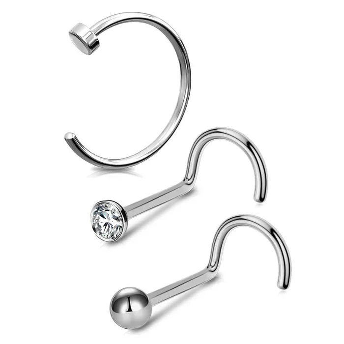 OUFER BODY JEWELRY 20G 3PCS Titanium Nose Ring Screw Stud Pack Rings