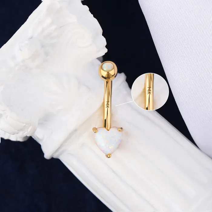 OUFER BODY JEWELRY Rings 14K Gold Heart Opal Belly Button Ring 14G Navel Ring OUFER BODY JEWELRY Rings 14K Gold Heart Opal Belly Button Ring 14G Navel Ring