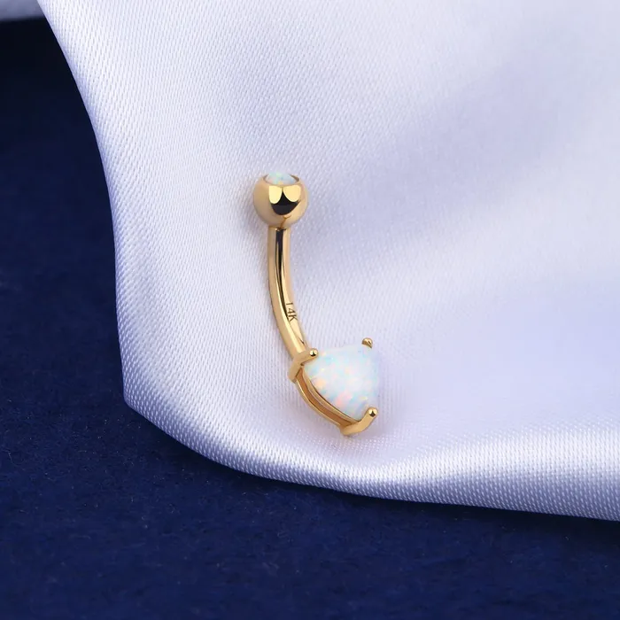 OUFER BODY JEWELRY Rings 14K Gold Heart Opal Belly Button Ring 14G Navel Ring OUFER BODY JEWELRY Rings 14K Gold Heart Opal Belly Button Ring 14G Navel Ring