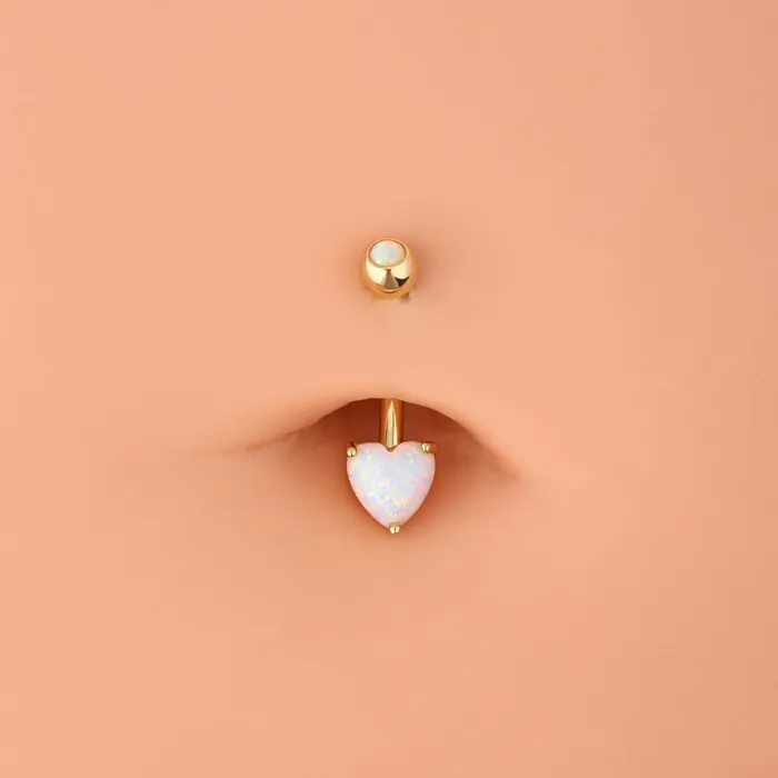 OUFER BODY JEWELRY Rings 14K Gold Heart Opal Belly Button Ring 14G Navel Ring OUFER BODY JEWELRY Rings 14K Gold Heart Opal Belly Button Ring 14G Navel Ring