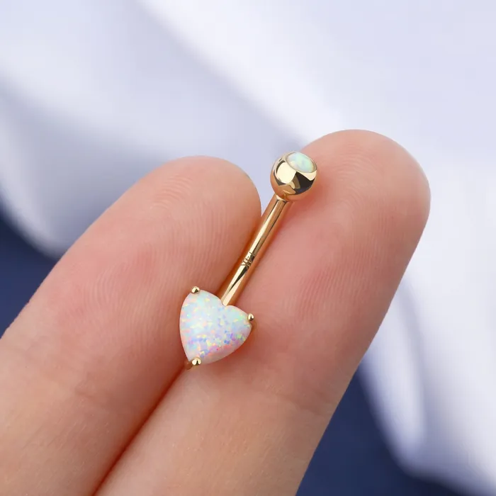 OUFER BODY JEWELRY Rings 14K Gold Heart Opal Belly Button Ring 14G Navel Ring OUFER BODY JEWELRY Rings 14K Gold Heart Opal Belly Button Ring 14G Navel Ring
