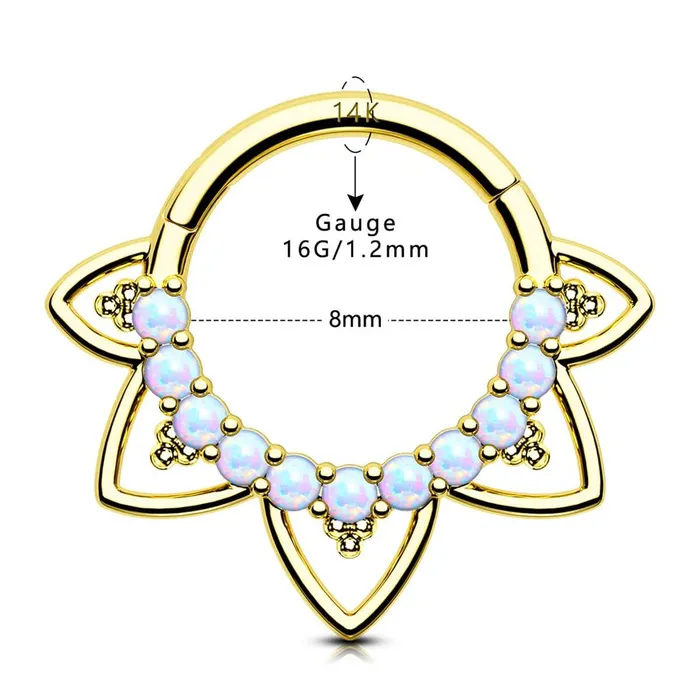 OUFER BODY JEWELRY Rings 14K Solid Gold Opal Lotus Flower Hinged Septum Ring OUFER BODY JEWELRY Rings 14K Solid Gold Opal Lotus Flower Hinged Septum Ring
