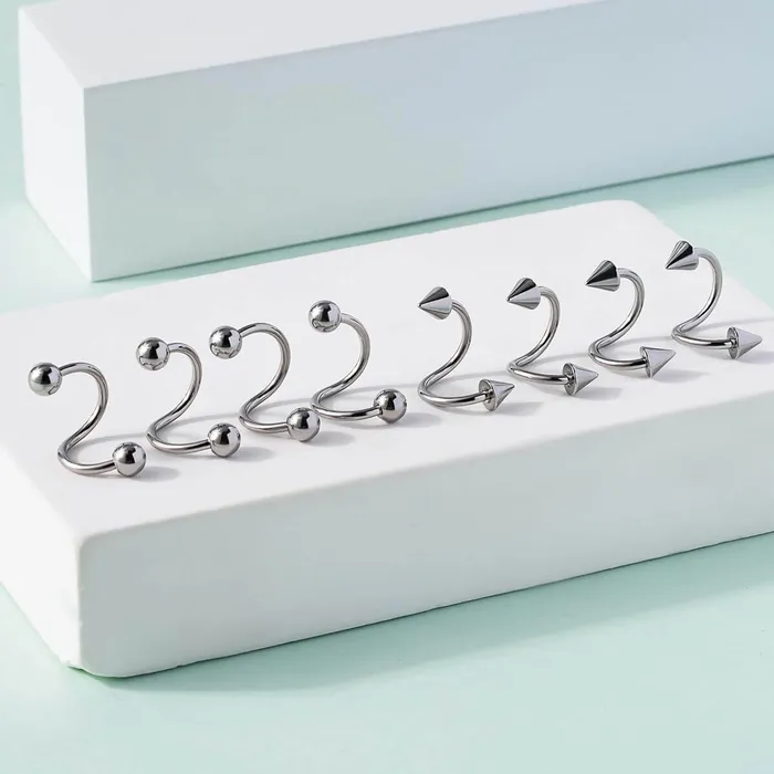 OUFER BODY JEWELRY Rings 16G 8PCS Basic Ball Spike Twisted Spiral Helix Ring Lip Ring Set OUFER BODY JEWELRY Rings 16G 8PCS Basic Ball Spike Twisted Spiral Helix Ring Lip Ring Set