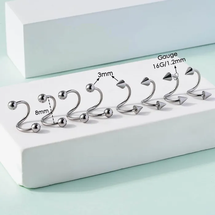 OUFER BODY JEWELRY Rings 16G 8PCS Basic Ball Spike Twisted Spiral Helix Ring Lip Ring Set OUFER BODY JEWELRY Rings 16G 8PCS Basic Ball Spike Twisted Spiral Helix Ring Lip Ring Set