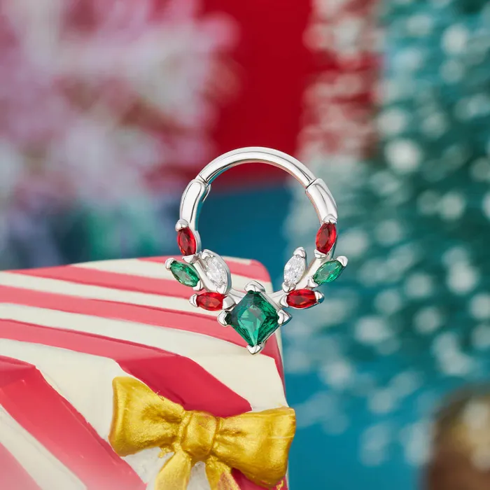 OUFER BODY JEWELRY Rings 16G Christmas Gem Hinged Segment Septum Ring OUFER BODY JEWELRY Rings 16G Christmas Gem Hinged Segment Septum Ring