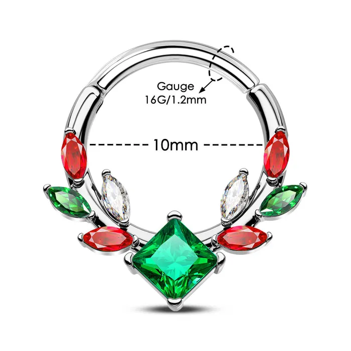 OUFER BODY JEWELRY Rings 16G Christmas Gem Hinged Segment Septum Ring OUFER BODY JEWELRY Rings 16G Christmas Gem Hinged Segment Septum Ring