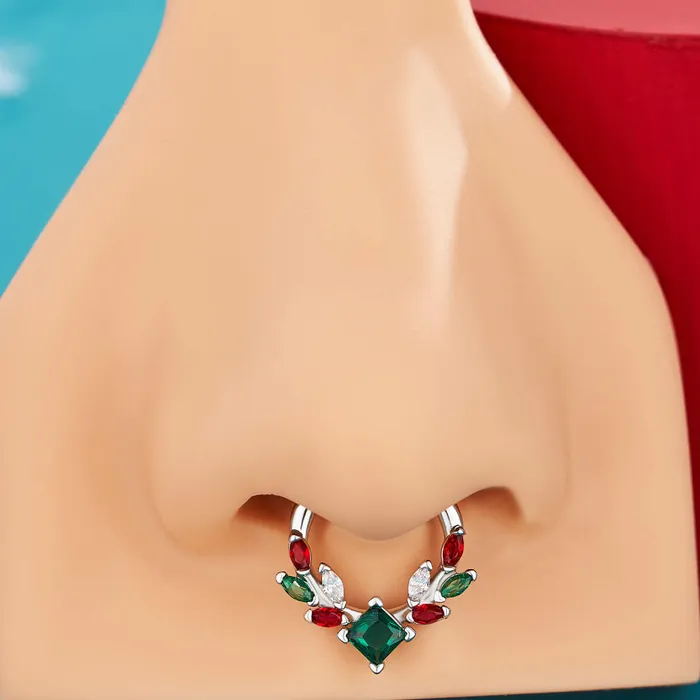 OUFER BODY JEWELRY Rings 16G Christmas Gem Hinged Segment Septum Ring OUFER BODY JEWELRY Rings 16G Christmas Gem Hinged Segment Septum Ring