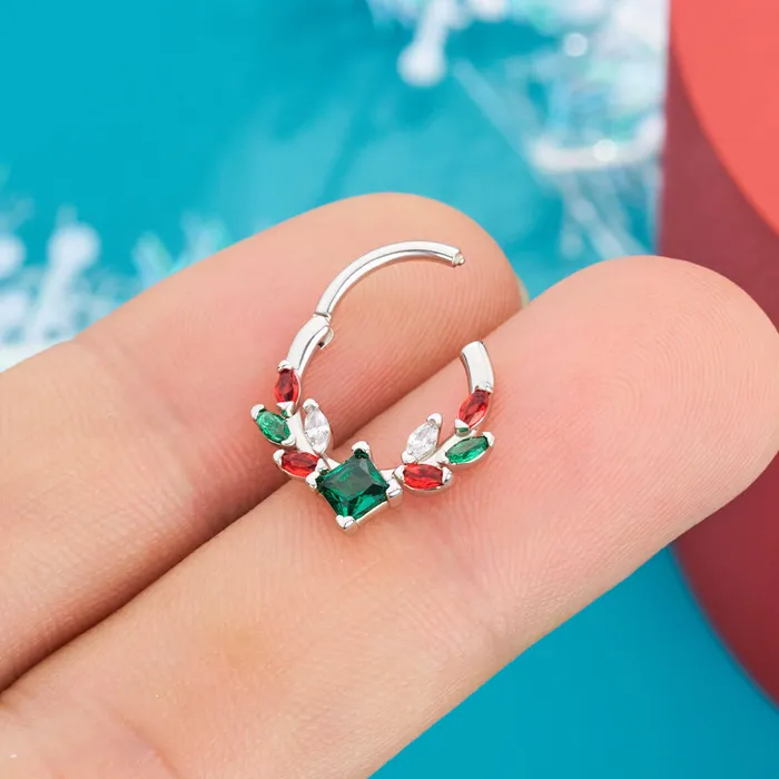 OUFER BODY JEWELRY Rings 16G Christmas Gem Hinged Segment Septum Ring OUFER BODY JEWELRY Rings 16G Christmas Gem Hinged Segment Septum Ring