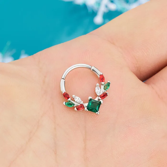 OUFER BODY JEWELRY Rings 16G Christmas Gem Hinged Segment Septum Ring OUFER BODY JEWELRY Rings 16G Christmas Gem Hinged Segment Septum Ring