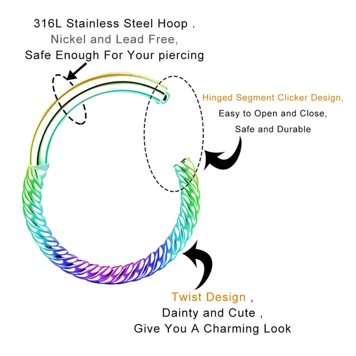 OUFER BODY JEWELRY Rings 16G FiveColors Waven Hinged Segment Conch Ring OUFER BODY JEWELRY Rings 16G FiveColors Waven Hinged Segment Conch Ring
