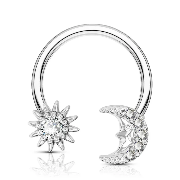 OUFER BODY JEWELRY Rings 16G Moon Face and Sun Pendant Horseshoe Septum Ring