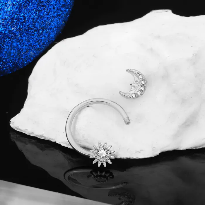 OUFER BODY JEWELRY Rings 16G Moon Face and Sun Pendant Horseshoe Septum Ring OUFER BODY JEWELRY Rings 16G Moon Face and Sun Pendant Horseshoe Septum Ring